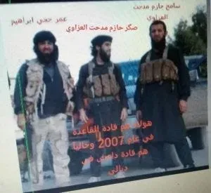Left to right: Umar Haji Ibrahim, Sakr Hazim Madhat al-Azzawi, and Ghazzawi.  Caption: “These are leaders in Al Qaida in 2007, and they are now ISIS [Da'ish] in Diyala.”