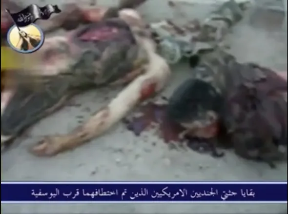 2006: The mutilated bodies of Thomas Tucker (left, beheaded) and Kristian Menchaca (right). Abu Hamza al-Muhajir himself narrates the video.