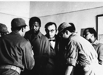 Nelson Mandela meets with Algerian Freedom Fighters in Morocco, 1962.