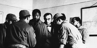 Nelson Mandela meets with Algerian Freedom Fighters in Morocco, 1962.