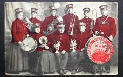 x 1909 IWW Band Postcard a
