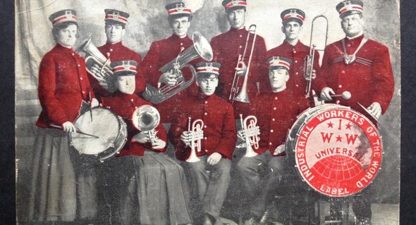 x 1909 IWW Band Postcard a