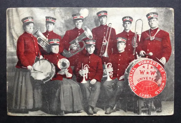 x 1909 IWW Band Postcard a