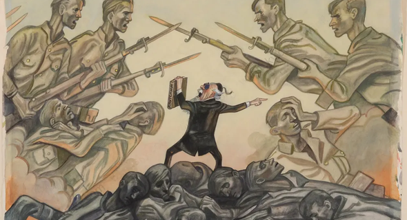 yuliy-abramovih-ganf-1898-1973-caricature-of-karl-kautsky-gouache-1969